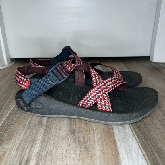 Chaco Other - Chaco Z/Cloud Sandals Red White Blue Checkered Straps Navy Buckle Mens 12